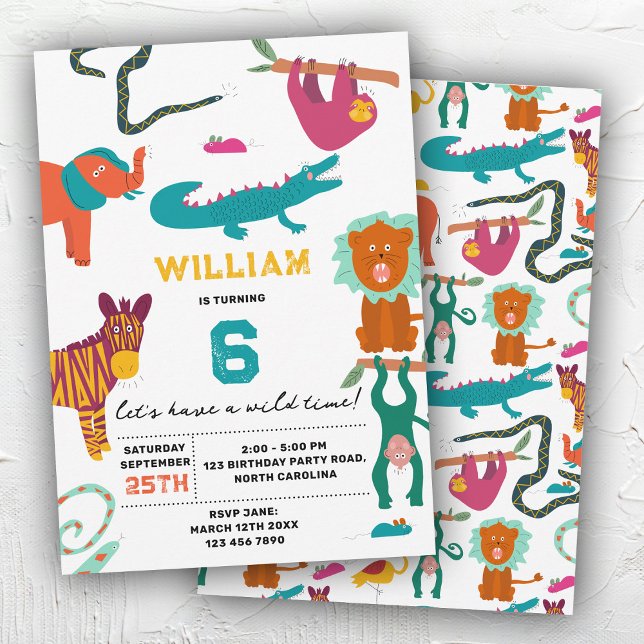 Convites Festa de Aniversário de criança de Abstratos Corad (Cute Colorful Abstract Animals Kids Birthday Party Invitation)