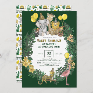 Convites Festa de Aniversário de criança de Animais Safari 
