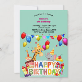 Convites Festa de Aniversário de criança de Animais Selvage