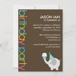 Convites Festa de Aniversário de criança de Elefante Colo