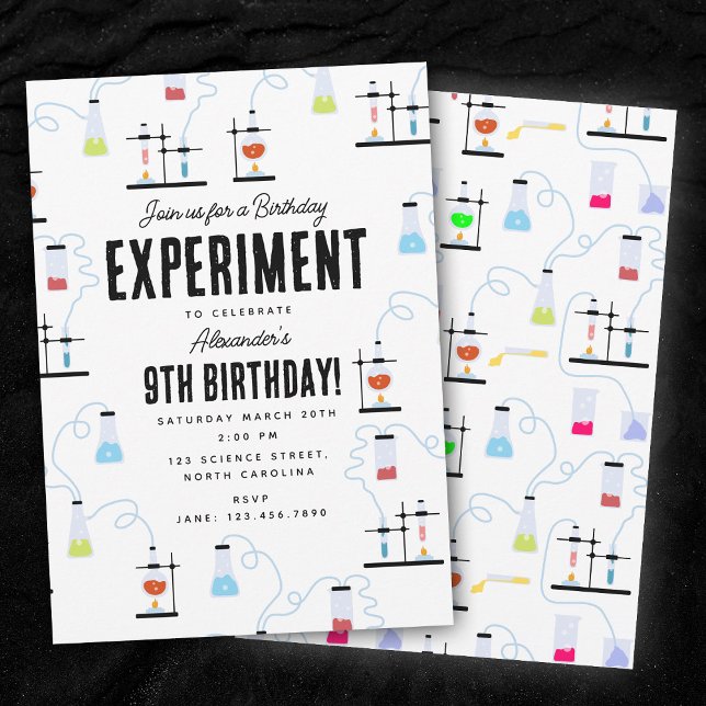 Convites Festa de Aniversário de criança de Experiência em  (Chemistry Science Experiment Kids Birthday Party Invitation)