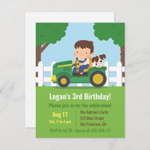 Convites Festa de Aniversário de criança de Fazenda de Trat