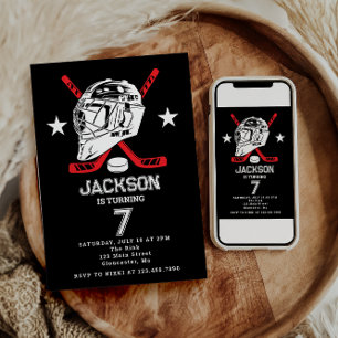 Convites Festa de Aniversário de criança de Hockey Black an