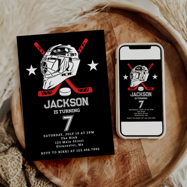 Convites Festa de Aniversário de criança de Hockey Black an (Criador carregado)