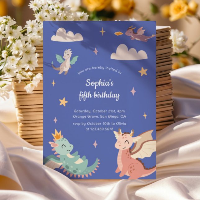 Convites Festa de Aniversário de criança de Pastel Dragon (Criador carregado)