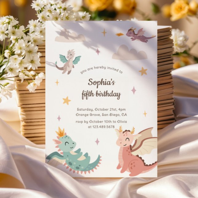 Convites Festa de Aniversário de criança de Pastel Dragon (Criador carregado)