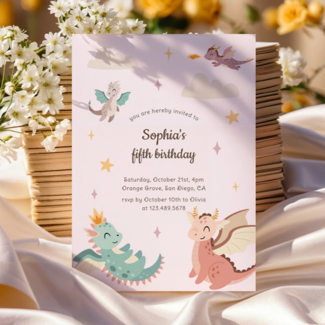 Convites Festa de Aniversário de criança de Pastel Dragon (Criador carregado)