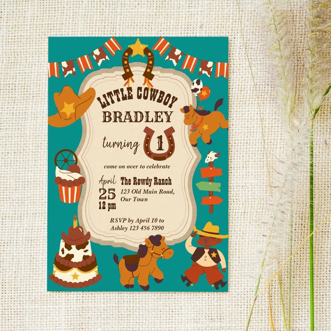 Convites Festa de aniversário de criança de vaqueiro (Criador carregado)