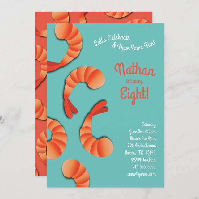 Convites Festa de Aniversário de criança do Shrimp (Frente/Verso)