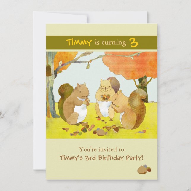 Convites Festa de Aniversário de criança dos Esquilos Munch (Frente)