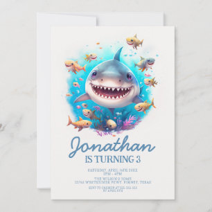 Convites Festa de Aniversário de criança Moderno de Tubarão