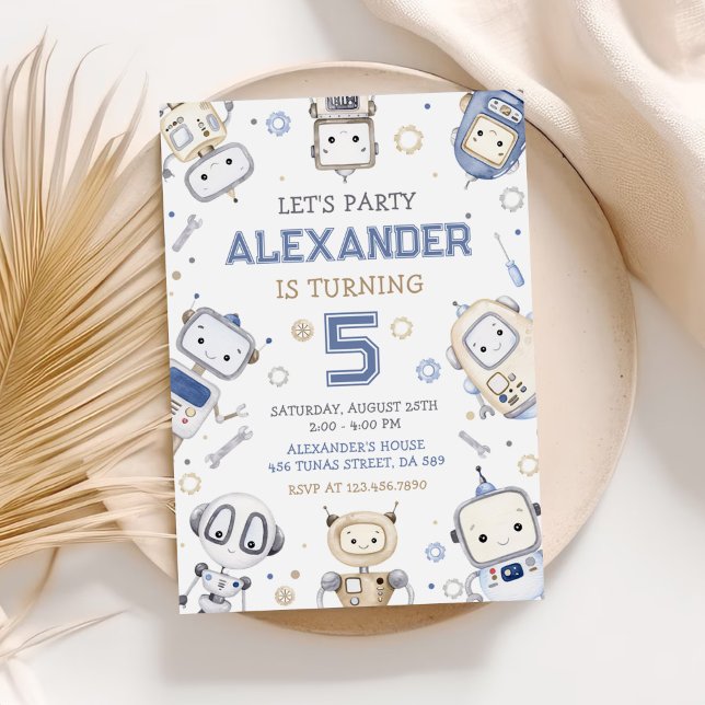 Convites Festa de Aniversário de criança Robô de Cuta de Aq (Criador carregado)