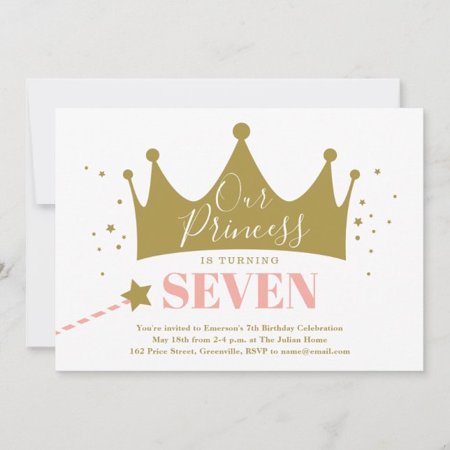 Convites Festa de Aniversário de criança Rosa Princesa (Frente)