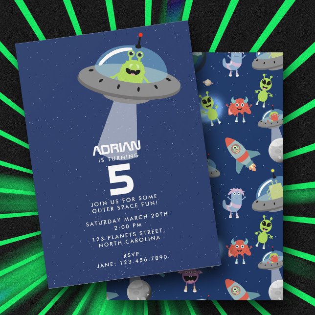 Convites Festa de Aniversário de Crianças Espaço Monstro Al (Cute Modern Alien Monster Space Kids Birthday Invitation)