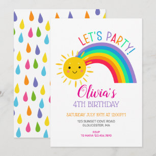 Convites FESTA DE ANIVERSÁRIO DE CRIANÇAS kawaii arco-íris