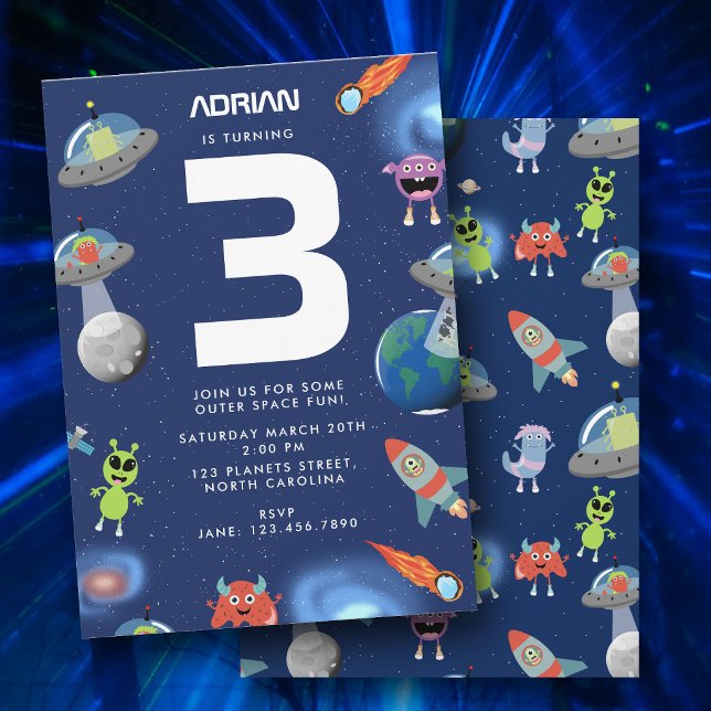 Convites Festa de Aniversário de Crianças Monstro Alien Mod (Cute Modern Alien Monster Space Kids Birthday Invitation)