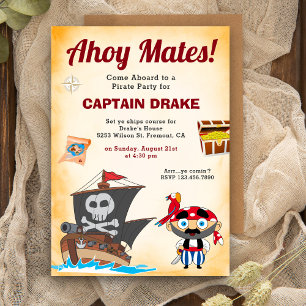 Convites Festa de Aniversário de Crianças Piratas Fofos