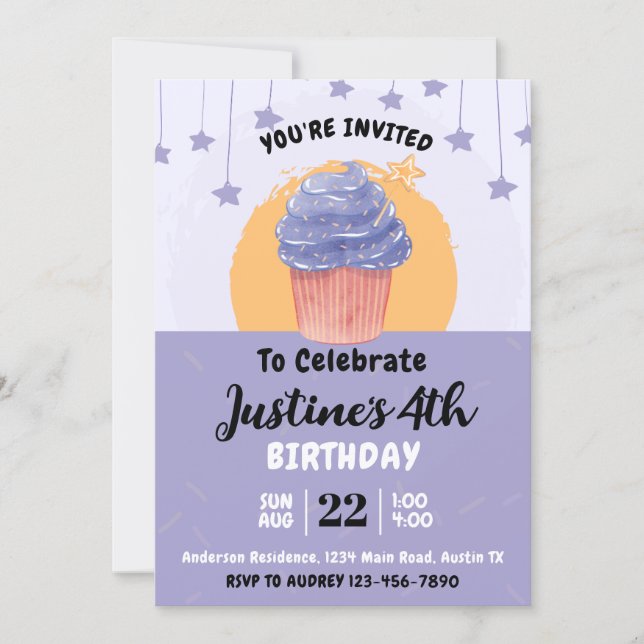 Convites Festa de aniversário de Cupcake (Frente)
