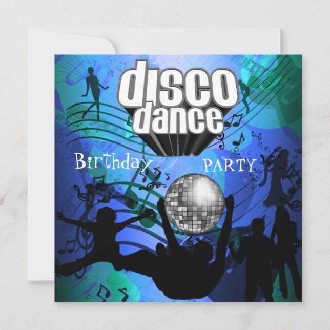 Convites Festa de Aniversário de Dança Disco Azul Retro (Frente)