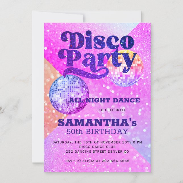 Convites Festa de aniversário de dança disco para qualquer  (Frente)