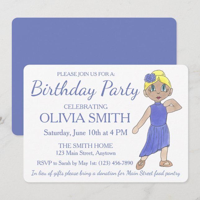 Convites Festa de aniversário de Dança Roxa Moderna Lírica (Frente/Verso)