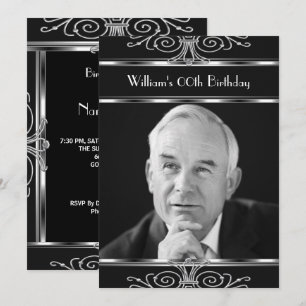 Convites Festa de aniversário de Deco de Prata Branca Preta