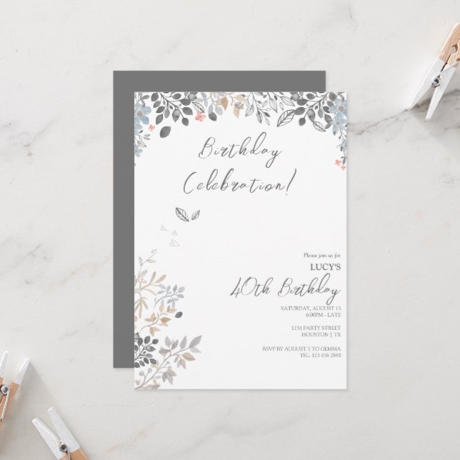 Convites Festa de aniversário de Decoração Floral de Verão (Frente/Verso In Situ)