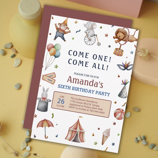 Convites Festa de aniversário de Desfile de Circus para Ani (Playful Animals Circus Parade Birthday Party Invitation)