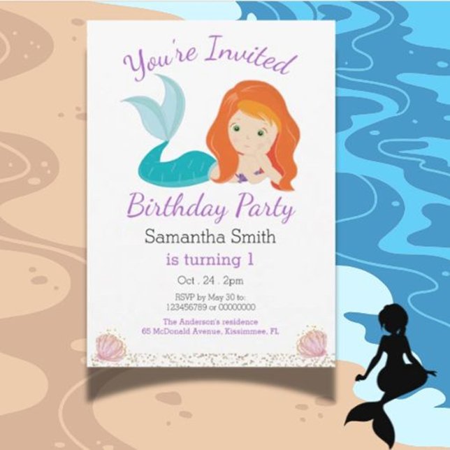 Convites Festa de aniversário de Deusa da Sereia (Make your mermaid party magical with a beautiful invitation! )