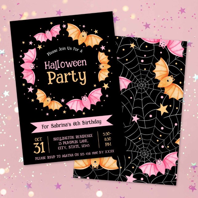 Convites Festa de aniversário de Dia das Bruxas de Bats Bon (Cute Bats Halloween Birthday Party Invitation)