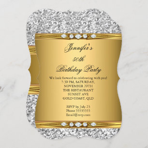 Convites Festa de aniversário de diamante de prata com bril