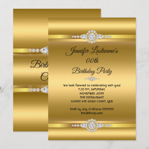 Convites Festa de aniversário de diamante Dourado Elegante 
