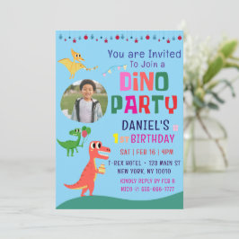 Convites Festa de aniversário de Dino Dinossaur Moderno e B