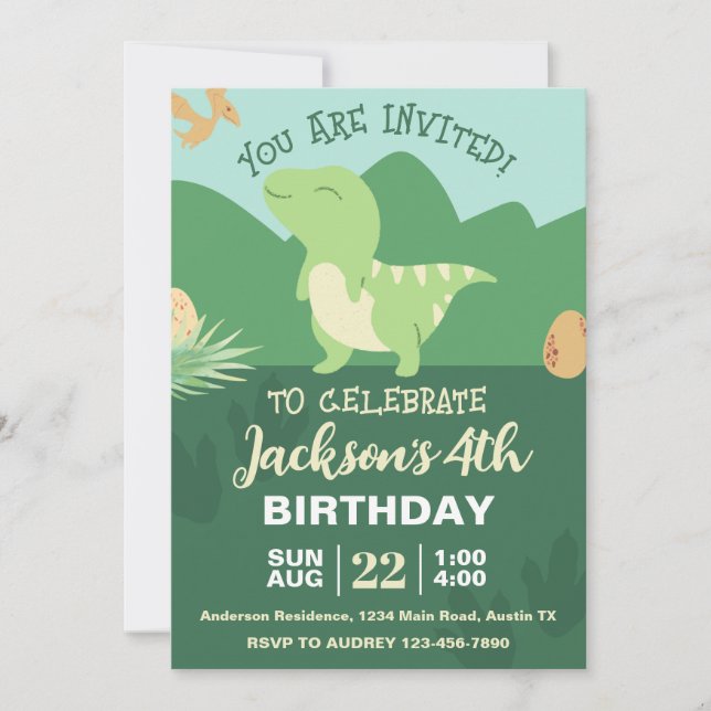 Convites Festa de aniversário de dinossauro (Frente)