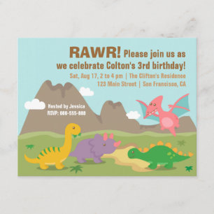 Convites Festa de Aniversário de Dinossauro Colorido e Fofo