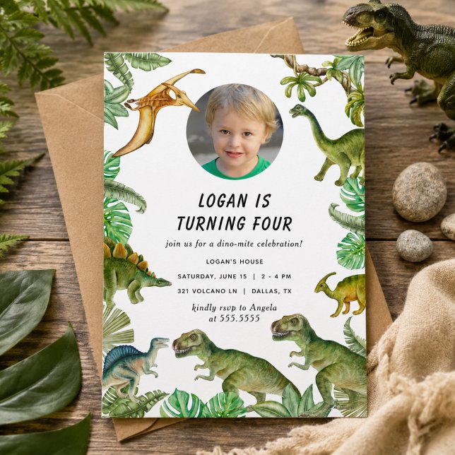 Convites Festa de Aniversário de Dinossauro Foto (Dinosaur Birthday Party Photo Invitation)