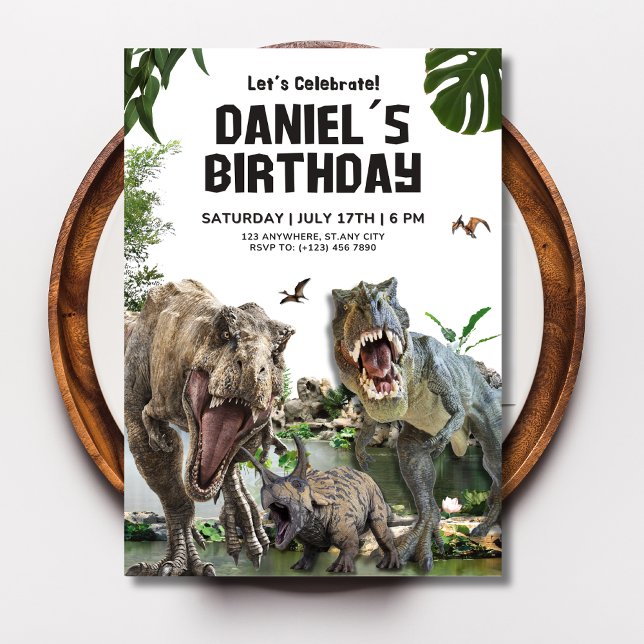 Convites Festa de Aniversário de Dinossauro Infantil Tema D (Criador carregado)