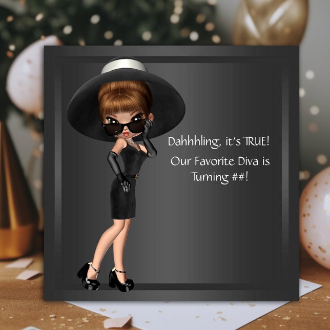 Convites Festa de Aniversário de Diva Fofa da Mulher (Cute diva any occasion invitation. You can change all text font style and wording as needed.)
