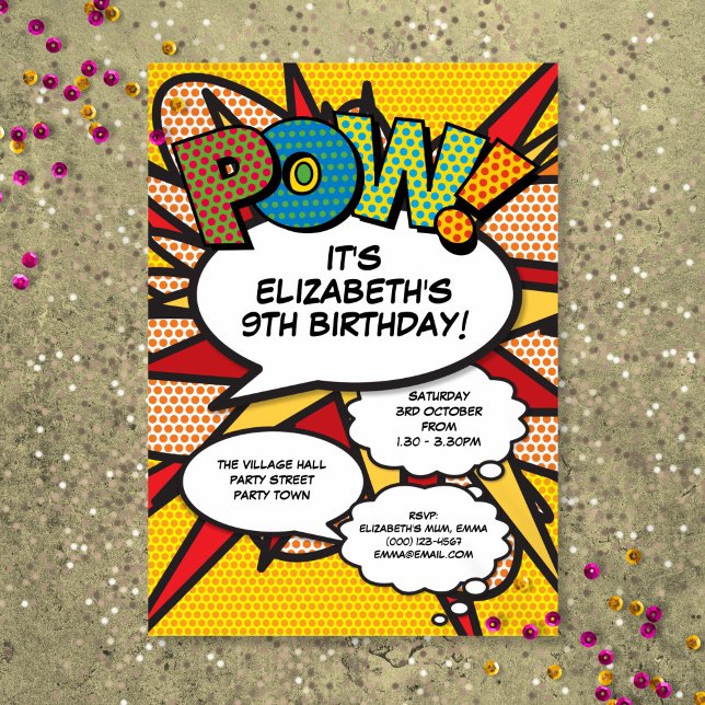 Convites Festa de aniversário De Diversão Moderna Em Quadri (Modern Fun Birthday Party Comic Book Any Age Invitation)