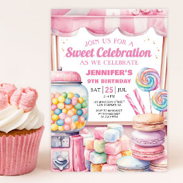 Convites Festa de aniversário de doçura cor-de-rosa