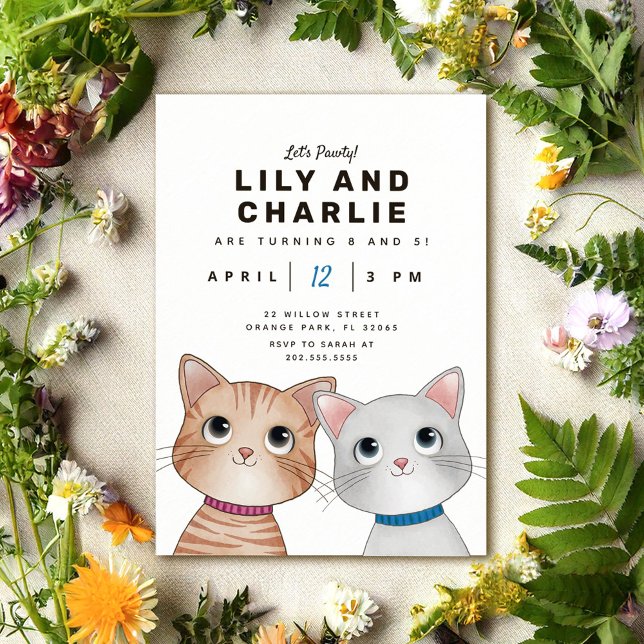 Convites Festa de aniversário de dois gatinhos invi (Criador carregado)
