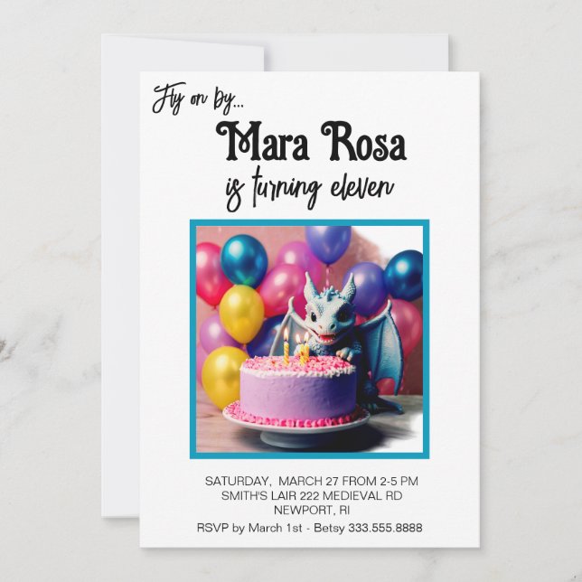 Convites *~* Festa de aniversário de Dragão Bebês Fofo de F (Frente)