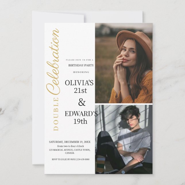 Convites Festa de aniversário de Dupla Celebração de Foto (Frente)