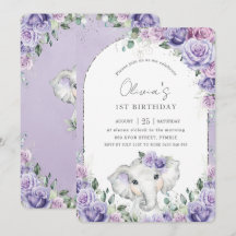 Festa de aniversário de Elefante Floral Lilac Roxo