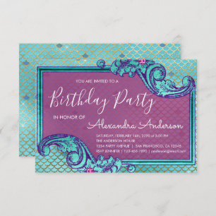 Convites Festa de aniversário de Escalas de Sereia Azul Tea