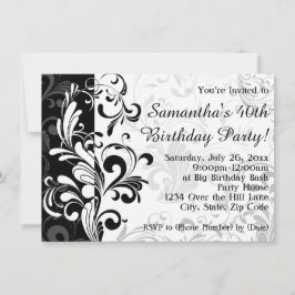 Convites Festa de aniversário de espiral preto/branco