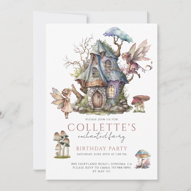 Convites Festa de aniversário de Fada de Menina (Frente)