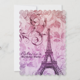 Convites festa de aniversário de fadas de torre de eiffel e