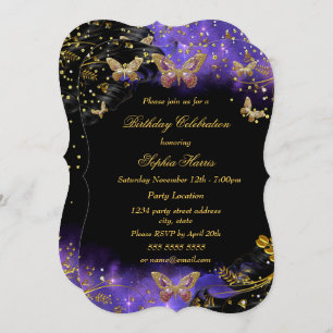 Convites Festa de aniversário de faísca da borboleta Dourad