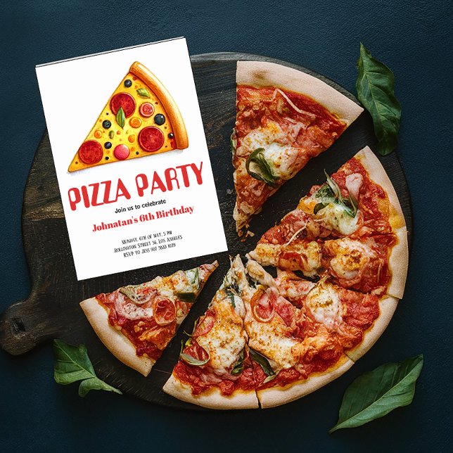 Convites Festa de aniversário de Fatia de Pizza de Watercol (Criador carregado)